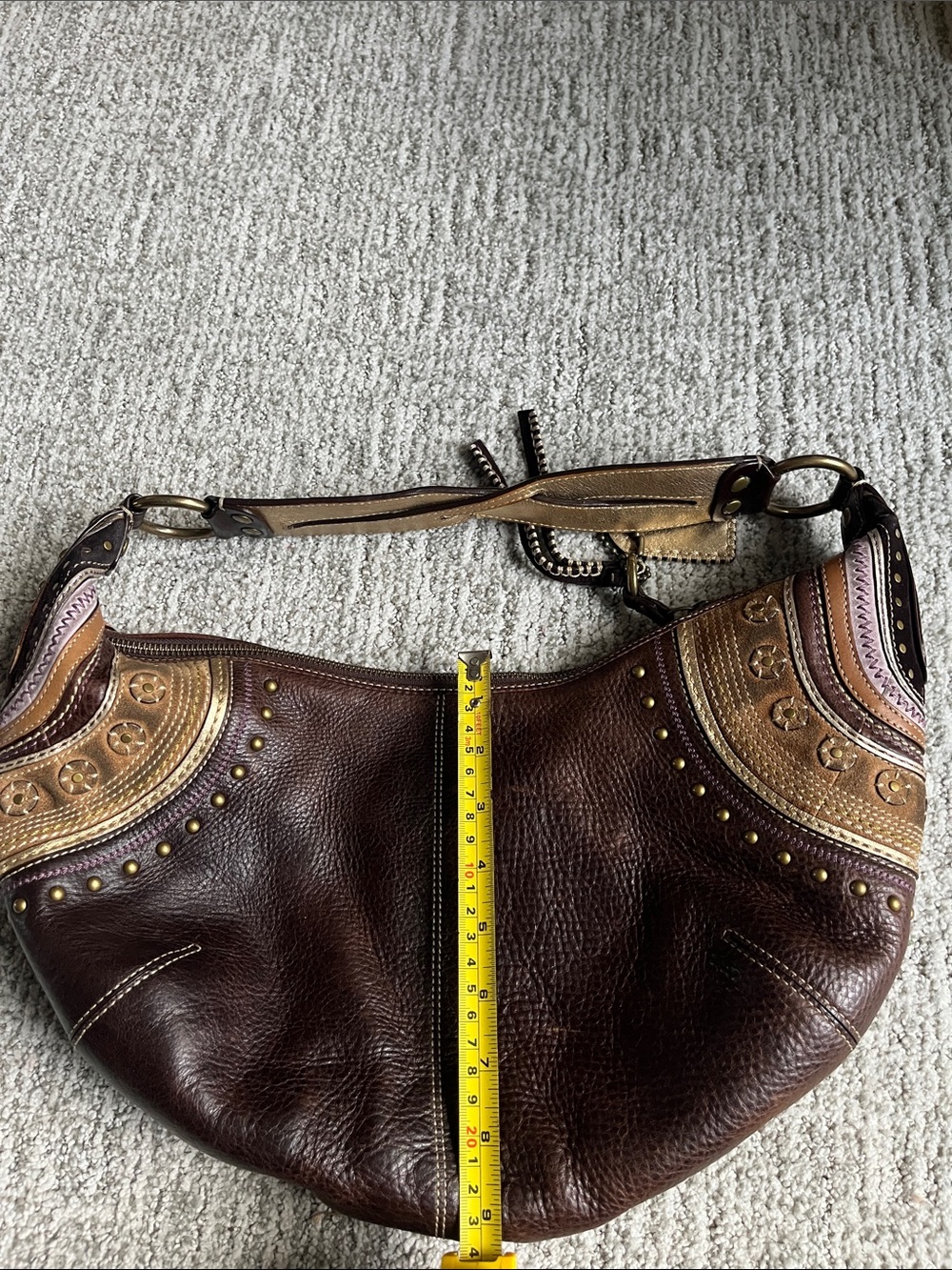 Coach Vintage Brown Leather Shoulder Bag with Gold Accents. Y2K Coach bag rare - Picture 6 of 6